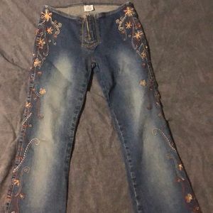 Z Cavaricci Flare Denim w/ Floral Stitching Detail